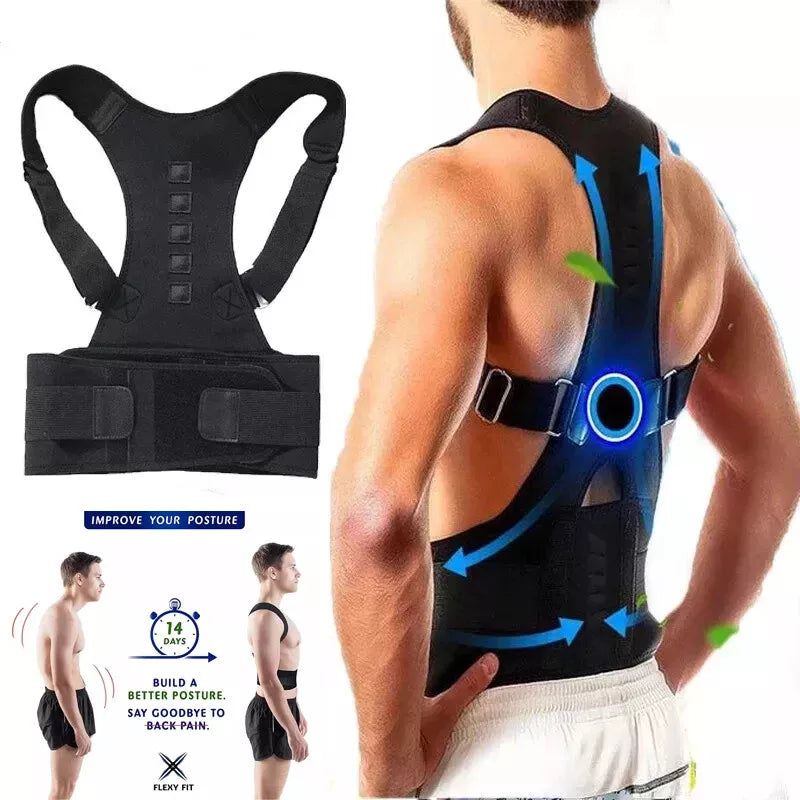 Adjustable Magnetic Therapy Posture Corrector UK and Back Support Brace Belt for Men and Women (S-XXL)